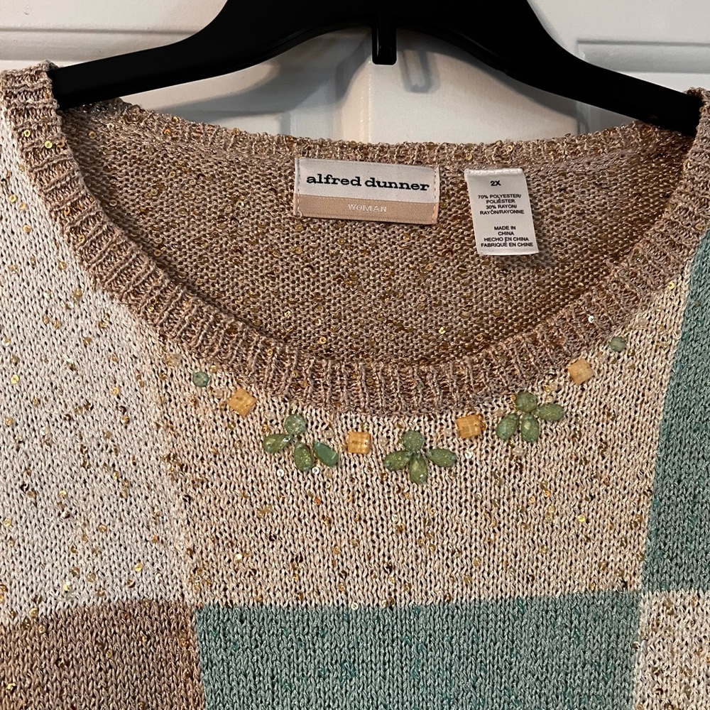 Alfred Dunner Women's Colorblock Sweater - Blue and Tan - Picture 2 of 5